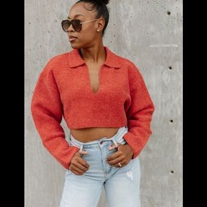 ButterMelon collar cropped heavy sweater  126 S